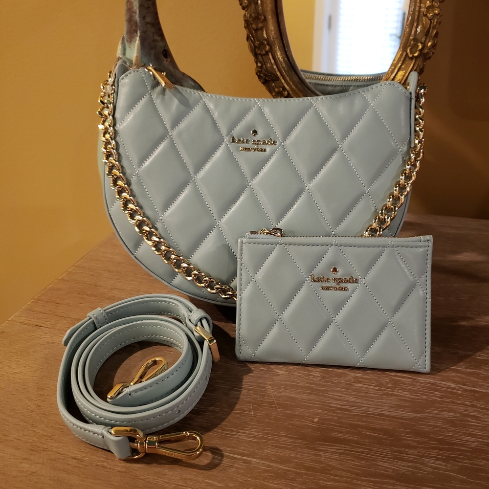 NWT! SET! Kate Spade Carey Wild Sage Quilted Zip Crossbody Bag & Zip Cardholder - Picture 1 of 11